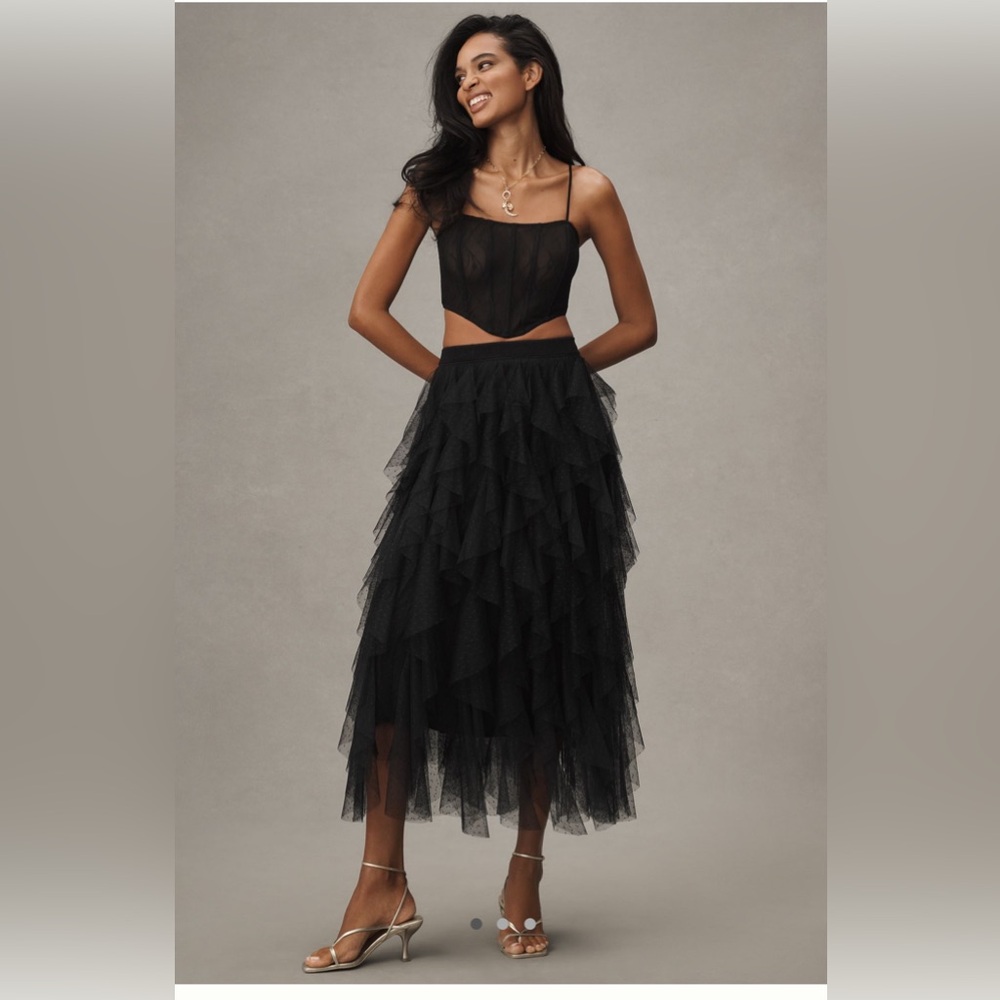 The Cheri Ruffled Tulle Midi Skirt from Anthropologie